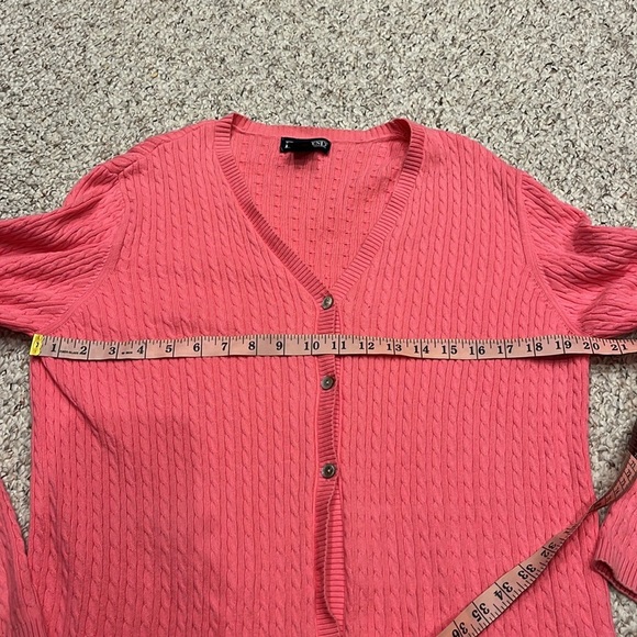 Land's End Pink Cable Knit Cardigan Sweater Button Sz Large Cotton Blend - Picture 7 of 10